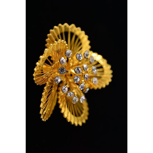 Monet Vintage Flower Pin Brooch Rhinestone Crystal Gold Spinneret Signed Bin5A - Picture 2 of 11